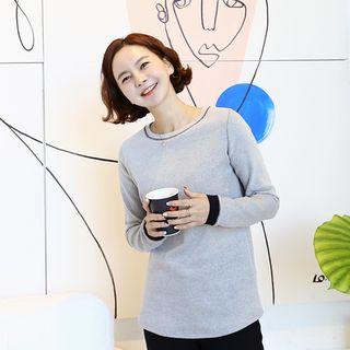 Stitched Contrast-trim Napped T-shirt