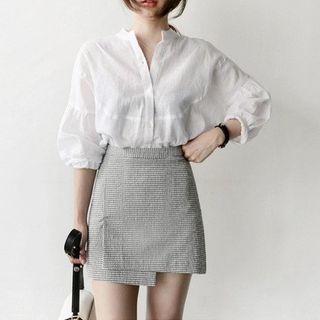 Elbow-sleeve Plain Loose Fit Shirt