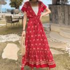 Set: Tube Top + Printed Short-sleeve Midi A-line Dress