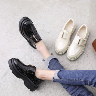 Faux Leather Buckled Platform Shoes