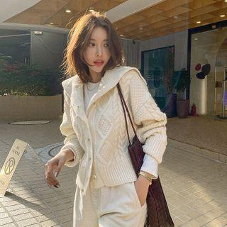 Wide-collar Cable-knit Cardigan