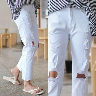 Cutout-knee Straight-cut Pants