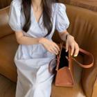 V-neck Puff Short-sleeve Midi Dress