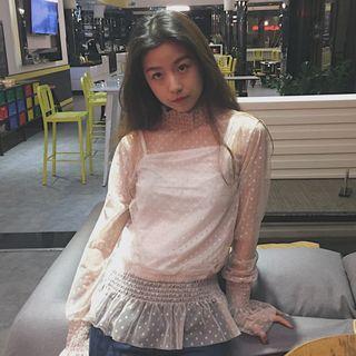 Set: Long Sleeve Mesh Top + Plain Camisole Top