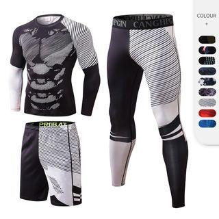 Set: Long-sleeve Printed Sports T-shirt + Yoga Pants + Shorts