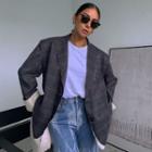 Plaid Button-up Oversize Blazer Black - One Size