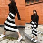Stripe Rib-knit Long Skirt