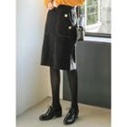Band-waist Corduroy Midi Skirt