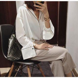 Contrast-trim Lapel Chiffon Blouse