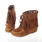 Fringed Faux Leather Short Boots