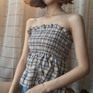 Plaid Strapless Top Plaid - Blue - One Size