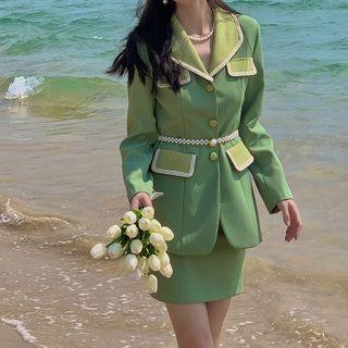 Two Tone Button-up Coat / Mini Skirt