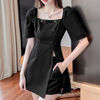 Set: Short-sleeve Double-breasted Top + Shorts