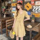Puff-sleeve Puff-sleeve Checked A-line Dress
