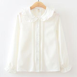 Pintuck Frill Trim Long-sleeve Blouse