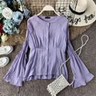 Bell-sleeve Slim-cut Plain Blouse