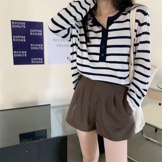 Two Tone Striped Button-up Oversize Top