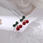 Cherry Knit Dangle Earring 1 Pair - Red & Green - One Size
