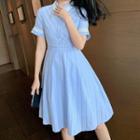 Striped Lace Trim Short-sleeve A-line Dress