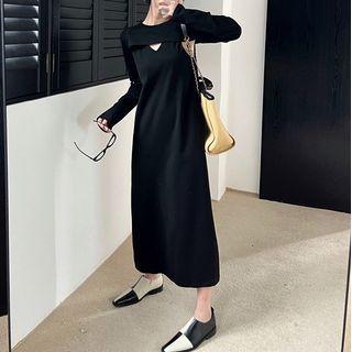Set: Spaghetti Strap Dress + Long-sleeve Crop T-shirt