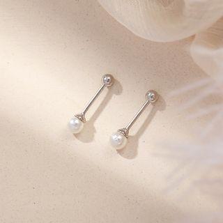 925 Sterling Silver Faux Pearl Through & Through Earring 1 Pair - Silver - One Size