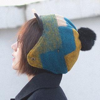 Pom Pom Accent Plaid Trapper Hat Turquoise - M