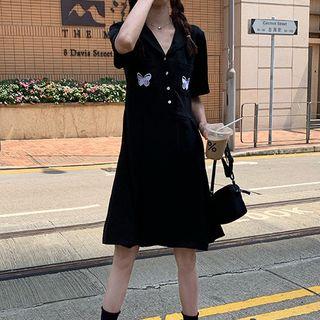 Short-sleeve Embroidered Butterfly A-line Dress