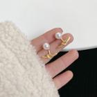 Faux Pearl Stud Earring 1 Pair - Gold - One Size
