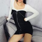 Pinstriped Strapless Zip-up Dress