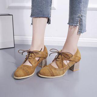 Chunky Heel Brogue Cutout Lace-up Shoes