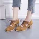 Chunky Heel Brogue Cutout Lace-up Shoes