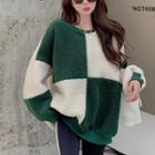 Two-tone Checkered Fleece Sweatshirt Green & White - One Size