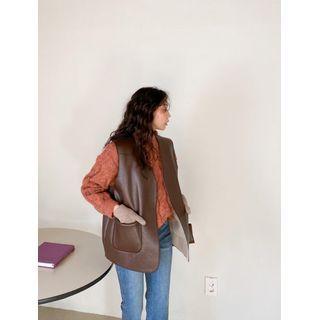 Plus Size Faux-shearling Open Vest