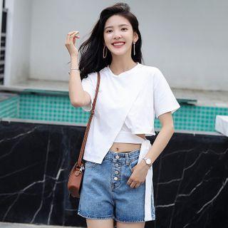 Asymmetric Hem Short-sleeve Cropped T-shirt