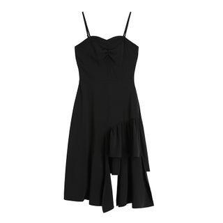 Plain Asymmetric Spaghetti-strap Midi Dress