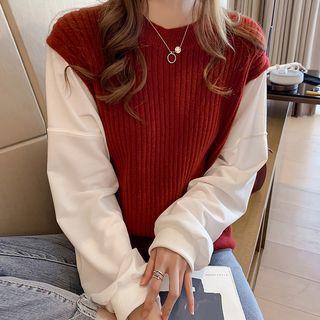 Mock Two-piece Ribbed Knit Sweater
