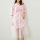 3/4-sleeve Mesh Panel T-shirt Dress
