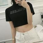 Short-sleeve Letter Cropped T-shirt Black - One Size