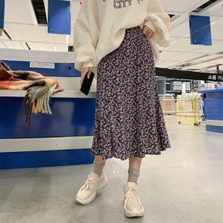 Floral Print Napped Skirt Purple - One Size