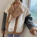 Color Block Faux Shearling Buttoned Jacket As Shown In Figure - One Size
