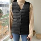 V-neck Duck Down Quilting Vest Black - 1
