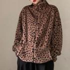 Leopard Print Fleece Zip-up Jacket / Bracelet