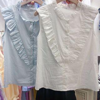 Sleeveless Frill-trim Shirt