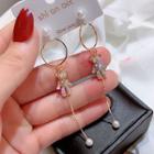 Faux Pearl Rhinestone Bear Dangle Earring 1 Pair - As Shown In Figure - One Size