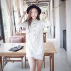 Long-sleeve Pinstriped Mini Shirtdress