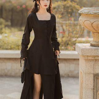 Long-sleeve Lace Up Side-slit Midi A-line Dress