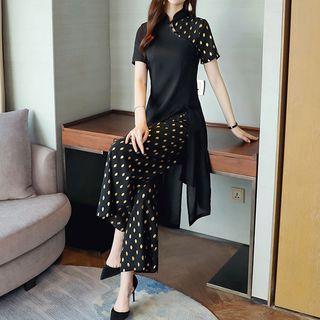 Traditional Chinese Set: Short-sleeve Top + Wide-leg Pants