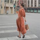 Single Breasted Elbow-sleeve Lace-up Shirtdress