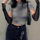 Short-sleeve Polka-dot Mesh Top With Gloves