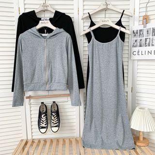 Set: Sleeveless Midi Dress + Hooded Jacket